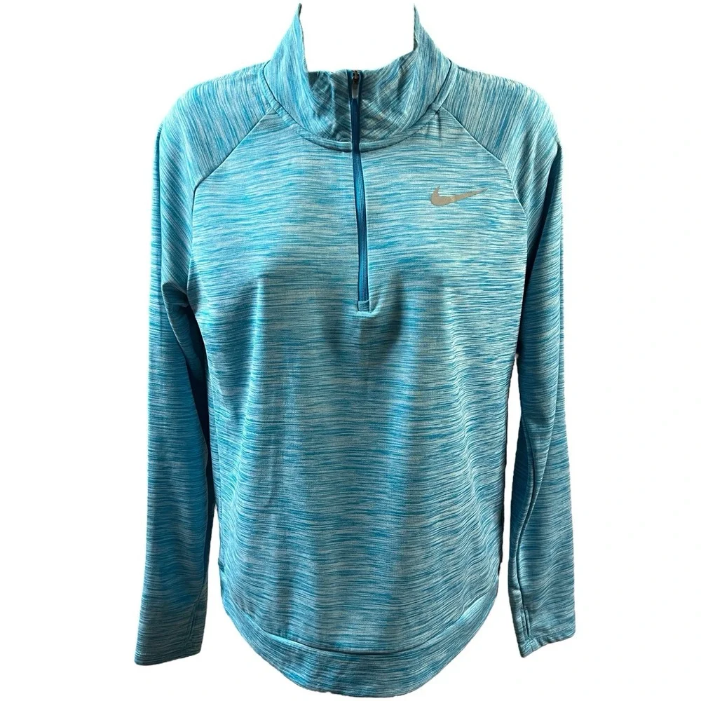 Nike Running Quarter Zip Blue Dri Fit Thumbholes‎ Reflective Swoosh Pullover S